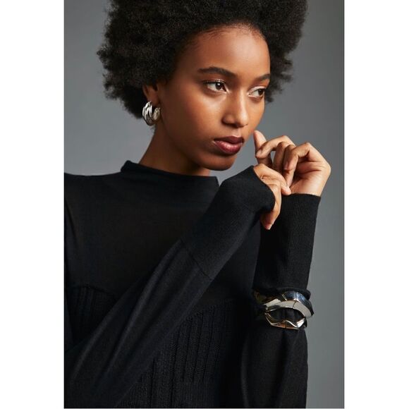 NEW By Anthropologie Turtleneck Fitted Bodycon Little Black Sweater Dress Small - Picture 3 of 4